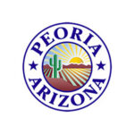 Peoria, Arizona city logo featuring a sun, mountains, and cacti, representing the areas served by Ironclad Roofing's dependable roofing services.