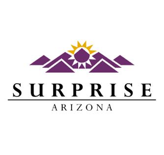 Surprise, Arizona logo featuring mountains and sun, representing the city served by Ironclad Roofing for residential roofing solutions.