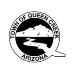 Logo of the Town of Queen Creek, Arizona, featuring a mountain silhouette and river design, relevant to Ironclad Roofing's service area.