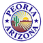 Peoria, Arizona city seal featuring a sunrise over fields and a cactus, symbolizing local heritage and community.