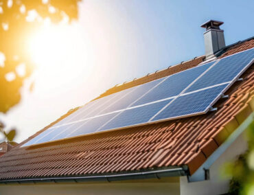 Solar panels installed on a tile roof in Phoenix, Arizona, with sunlight shining, highlighting energy-efficient roofing solutions.