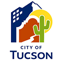 Tucson city logo featuring a stylized house, cactus, and sun, representing local roofing services and climate adaptability.